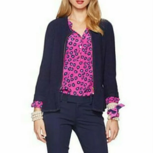 Lilly Pulitzer Navy Peplum Cardigan - Picture 3 of 7